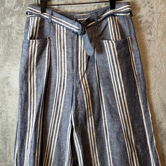 Anthropologie Womens Beachy Wide Leg Pants Linen Blend Blue White Striped Size 4 - Picture 2 of 6